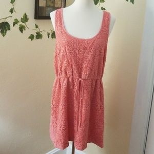 Dark peach dress with lace overlay.